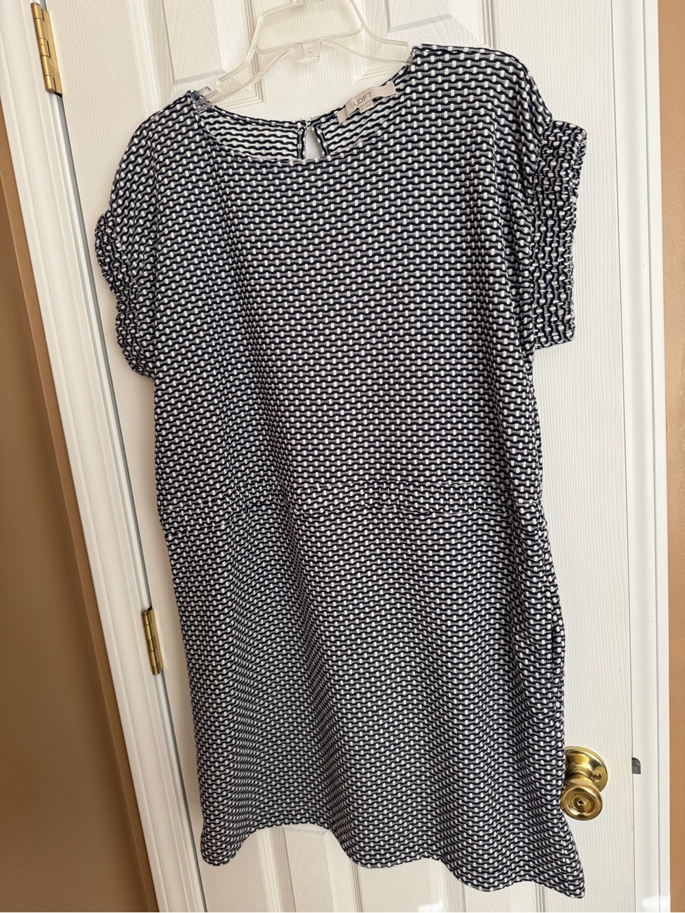 LOFT Navy and White Geometric Midi Dress